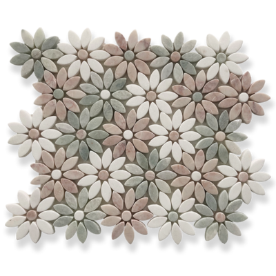 Fiori Di Marmo Rosa, Verdi & Thassos Tumbled Mosaic