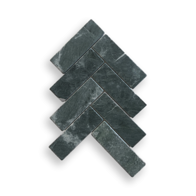 TAJ GREEN TUMBLED HERRINGBONE MOSAIC