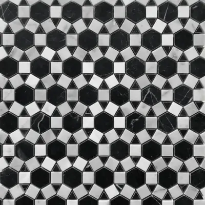 Granada Nero Marquina Honed & Carrara C Mosaic
