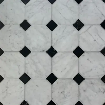 Octagon Dot Carrara C & Nero Marquina Mosaic
